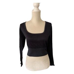 New! OFFLINE By Aerie Big Chill Seamless Square Neck Cropped Top Black Sz XL